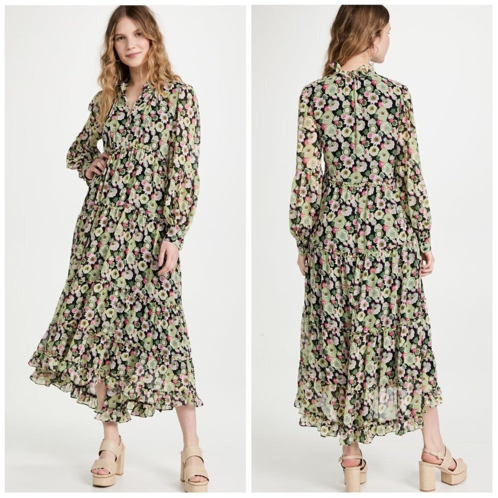 CINQ A SEPT Women's Tiered Flowy Lucille Dress in Prickly Pear Multi NWOT Size 4